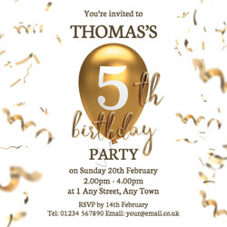 5th gold birthday balloon invitations