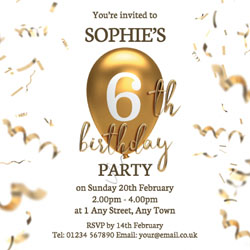 6th gold birthday balloon invitations