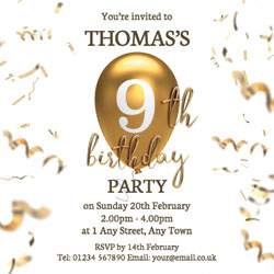 9th gold birthday balloon invitations