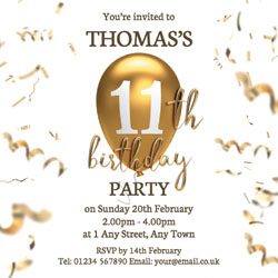 11th gold birthday balloon invitations
