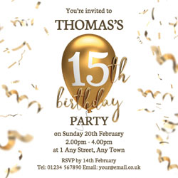 15th gold birthday balloon invitations