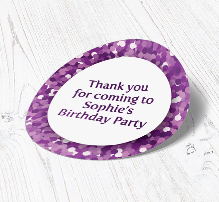 purple sparkles party stickers
