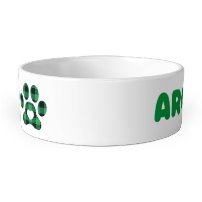 personalised green tartan paw print pet bowl