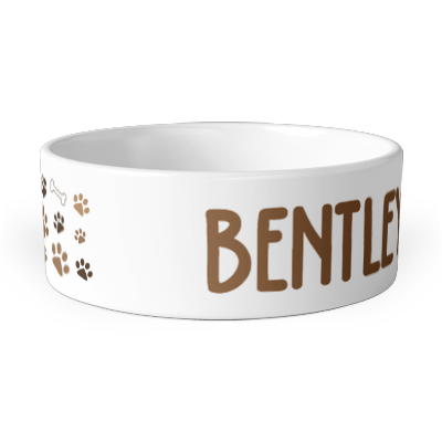 personalised paw prints and bones pet bowl