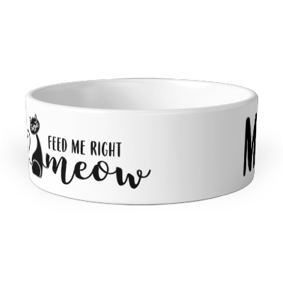 personalised feed me right meow pet bowl