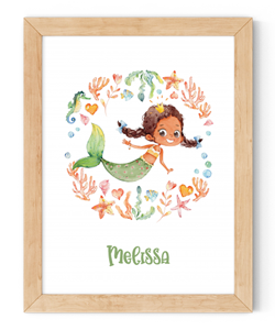 personalised cute mermaid framed wall art