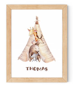 personalised animal teepee framed wall art