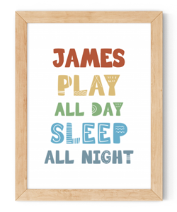 personalised play all day framed wall art