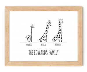 personalised family of giraffes framed wall art