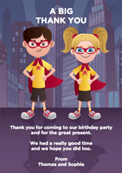 superhero joint birthday party thank you cards