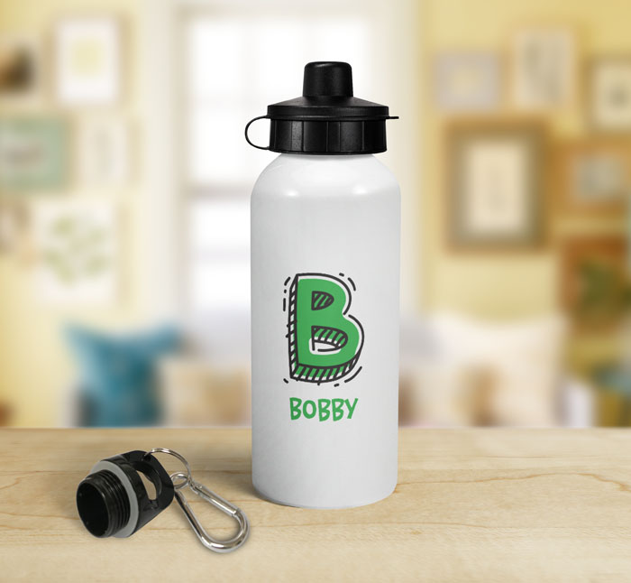 personalised letter b doodle sports water bottle