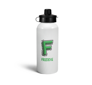 personalised letter f doodle sports water bottle