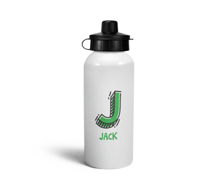 personalised letter j doodle sports water bottle