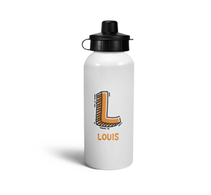 personalised letter l doodle sports water bottle