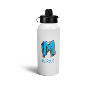 personalised letter m doodle sports water bottle