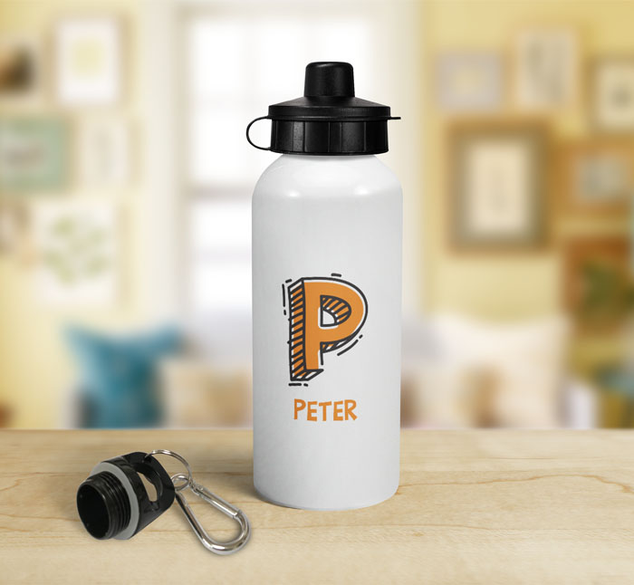 personalised letter p doodle sports water bottle