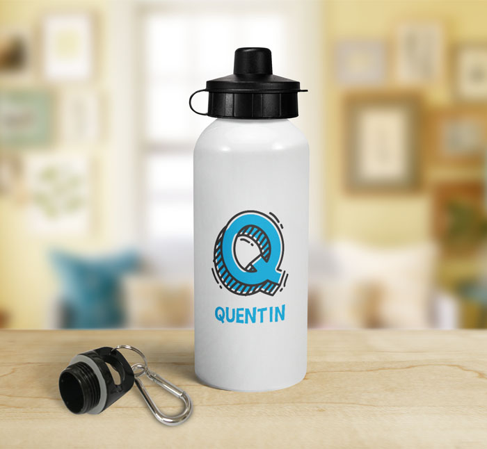 personalised letter q doodle sports water bottle