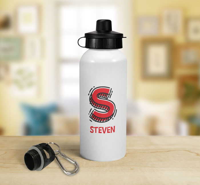 personalised letter s doodle sports water bottle