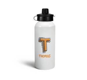 personalised letter t doodle sports water bottle