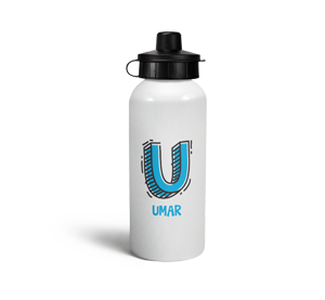 personalised letter u doodle sports water bottle