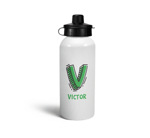 personalised letter v doodle sports water bottle