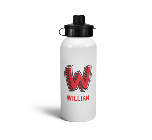 personalised letter w doodle sports water bottle