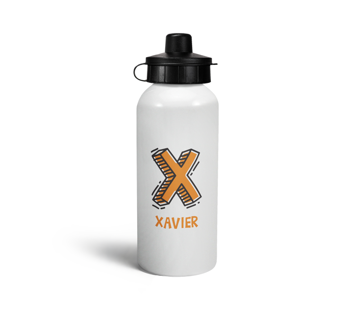 personalised letter x doodle sports water bottle
