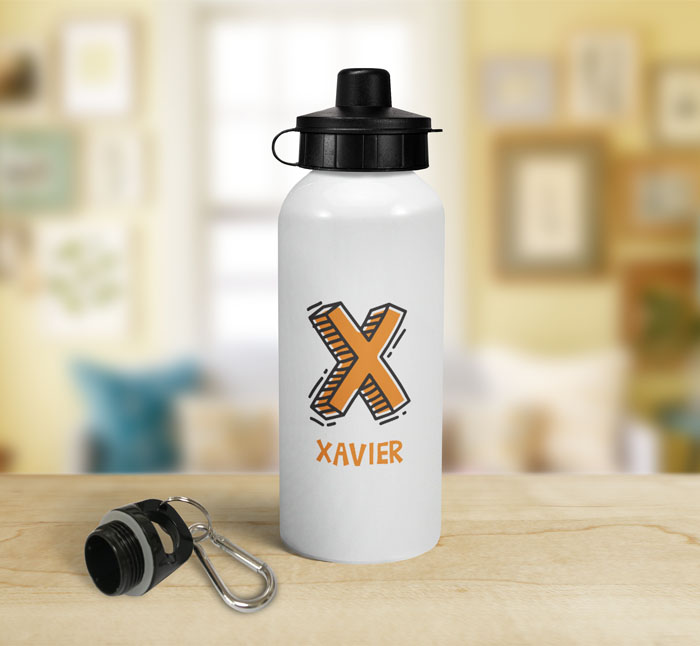 personalised letter x doodle sports water bottle