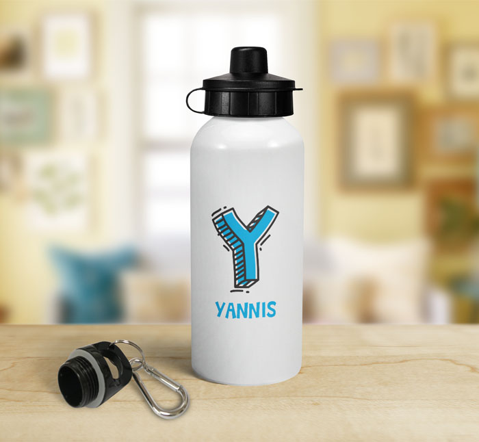 personalised letter y doodle sports water bottle