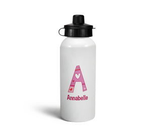 personalised hearts letter a sports water bottle
