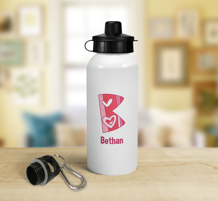 personalised hearts letter b sports water bottle