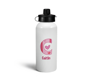 personalised hearts letter c sports water bottle