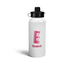 personalised hearts letter e sports water bottle