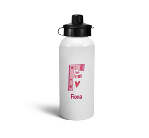 personalised hearts letter f sports water bottle