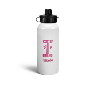 personalised hearts letter i sports water bottle