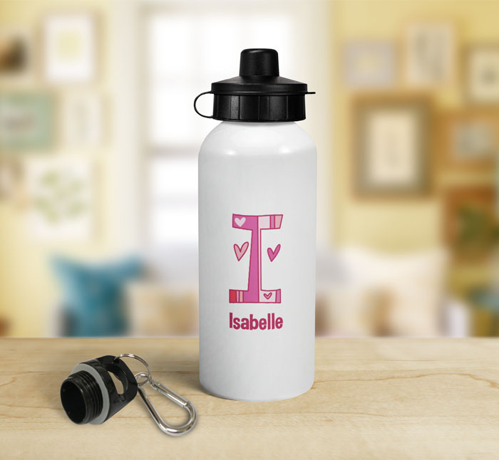 personalised hearts letter i sports water bottle