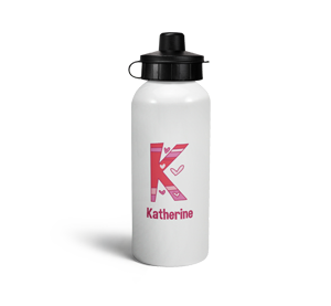 personalised hearts letter k sports water bottle