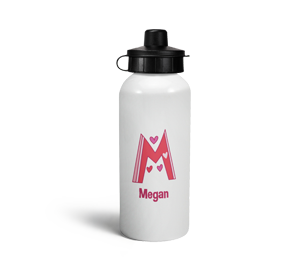 personalised hearts letter m sports water bottle