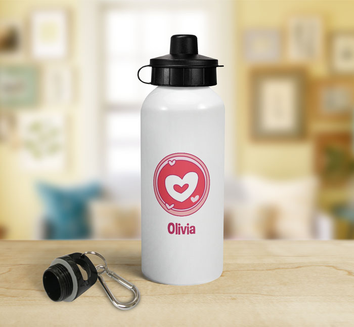 personalised hearts letter o sports water bottle