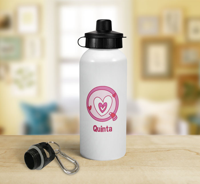 personalised hearts letter q sports water bottle