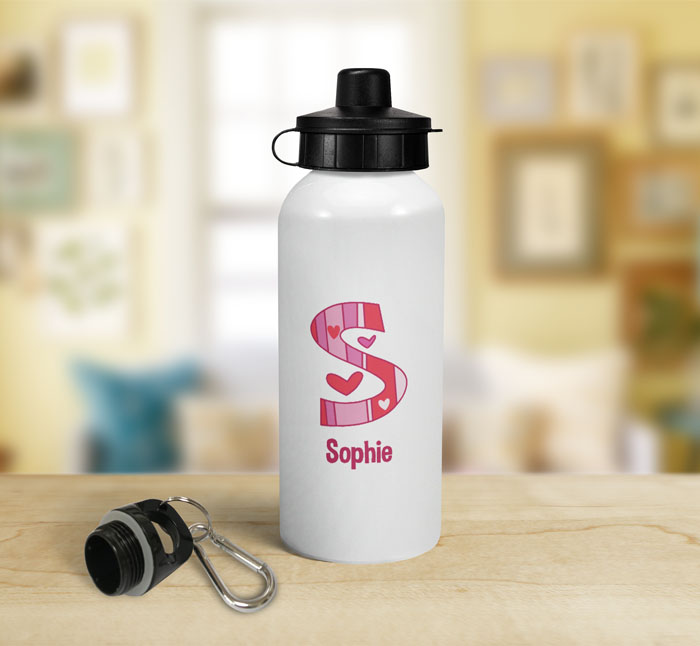 personalised hearts letter s sports water bottle