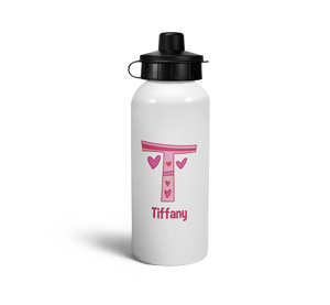 personalised hearts letter t sports water bottle