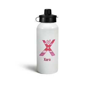 personalised hearts letter x sports water bottle
