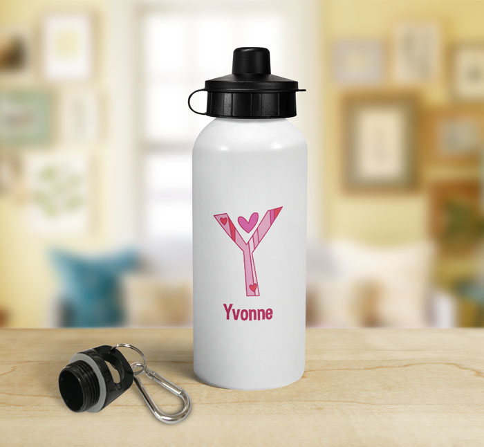 personalised hearts letter y sports water bottle