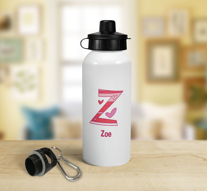 personalised hearts letter z sports water bottle