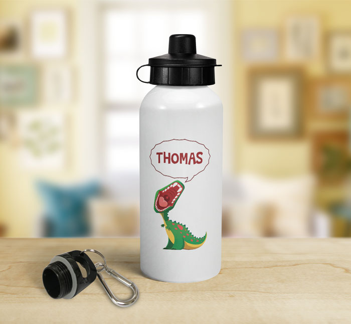 personalised dinosaur roar sports water bottle