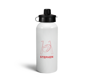 personalised white and red rugby sports water bottle