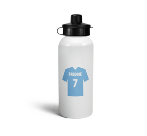 personalised light blue football shirt sports water bottle