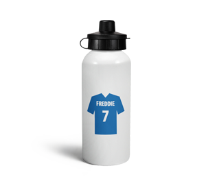 personalised blue football shirt sports water bottle