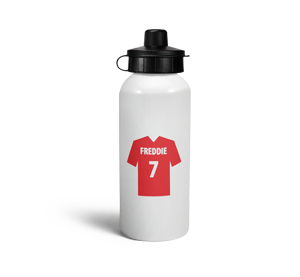 personalised red football shirt sports water bottle